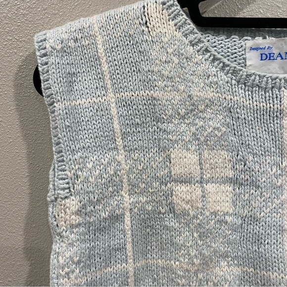 Deans of Scotland Vintage Knit Fair Isle Sweater Vest Light Blue White Small - Picture 6 of 6